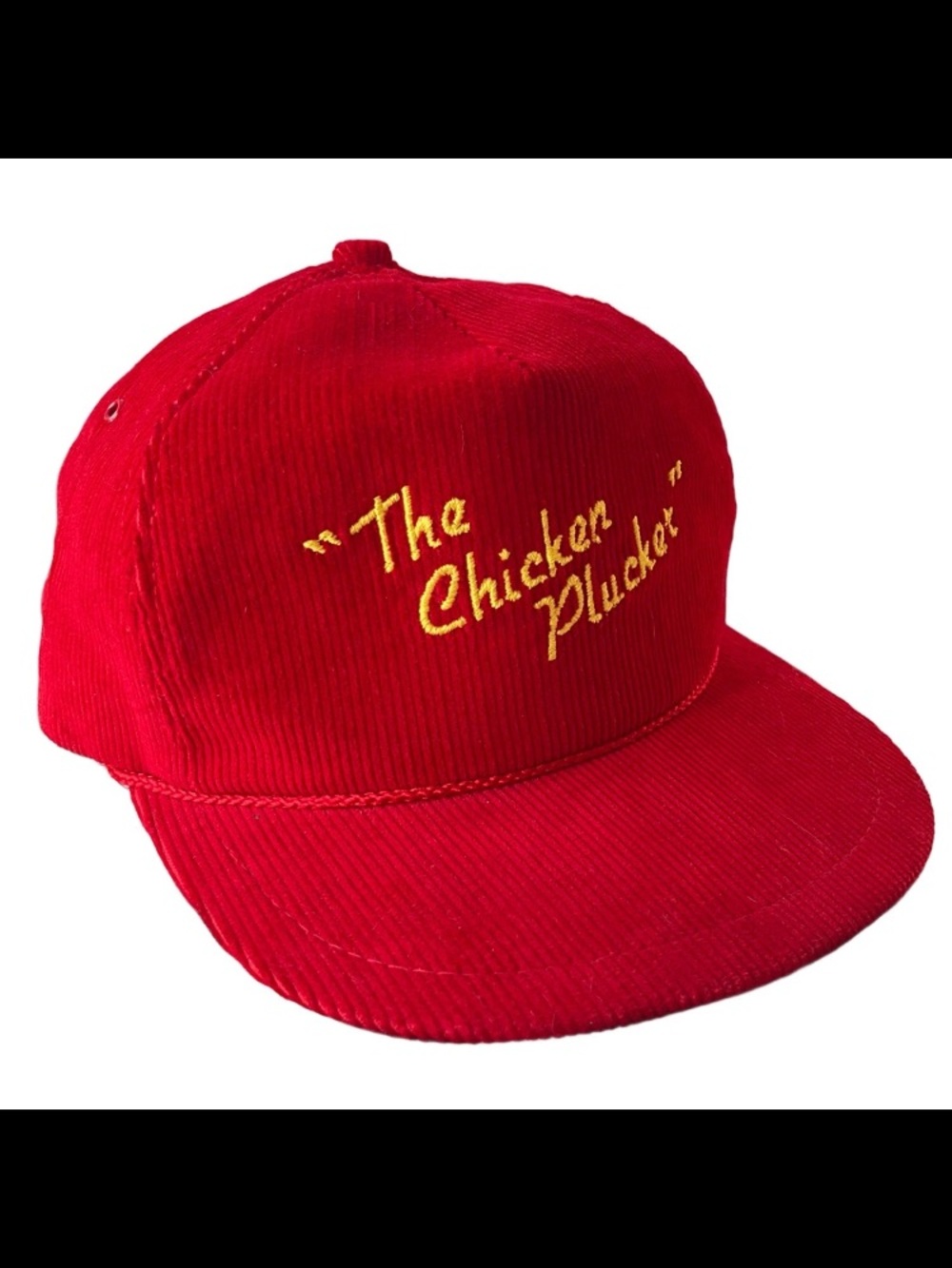 The Chicken Plucker Corduroy Hat Cap Strap Back Trucker Vintage K-Brand Made USA